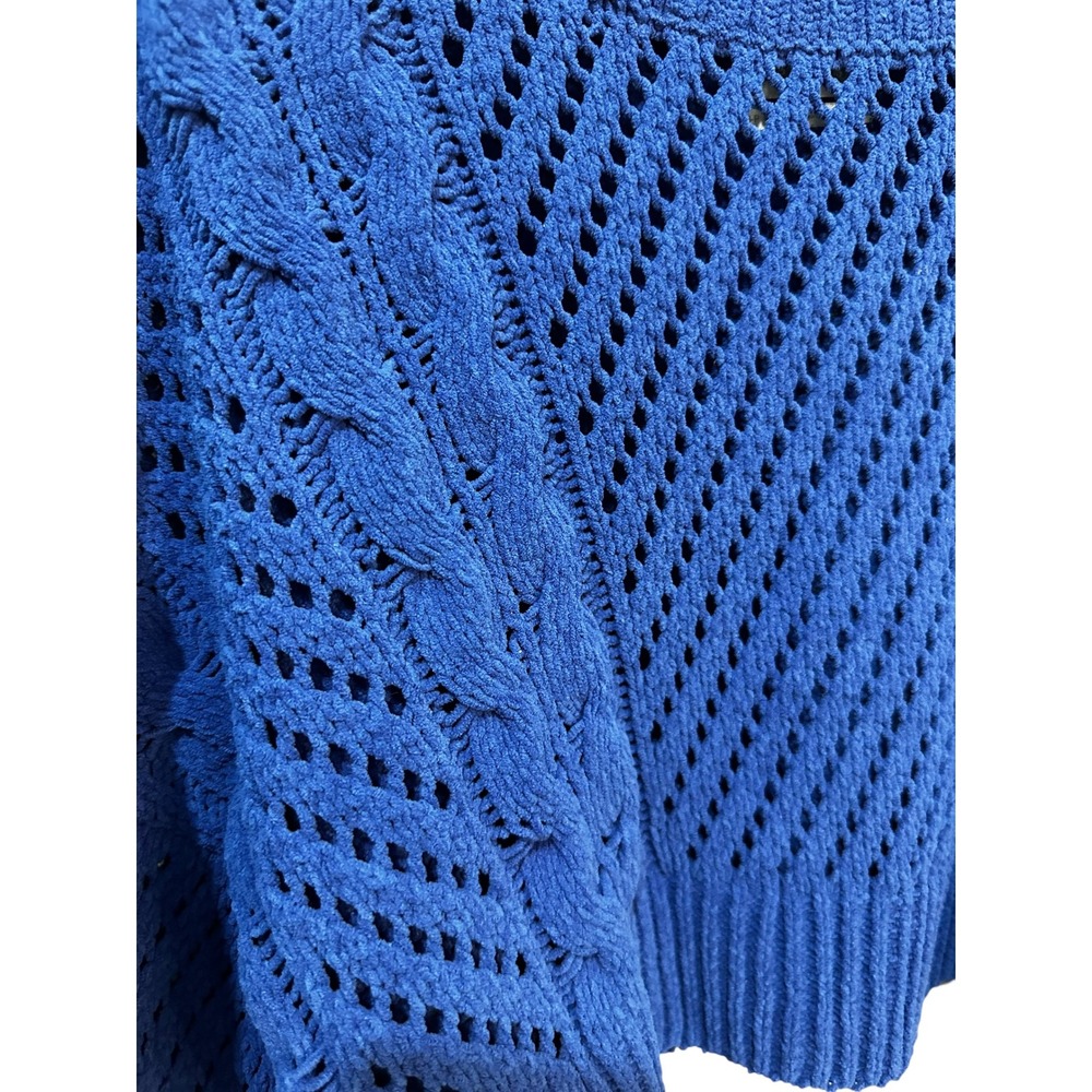 Urban Outfitters Cobalt Blue Cable Knit Cropped Sweater Open Pointelle Small - Picture 2 of 6